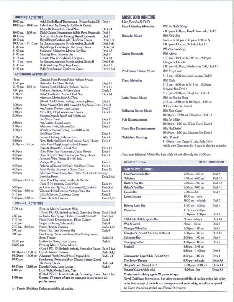 Mariner Compasses/Spa Menu 4/134/20/08 Eastern Royal Caribbean